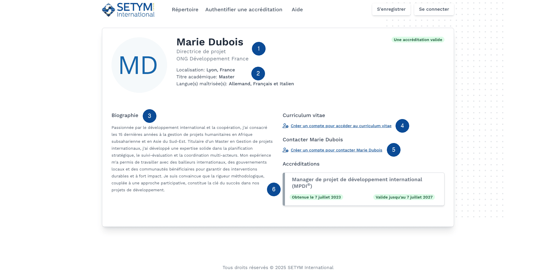 Profil public détaillé d'un manager accrédité